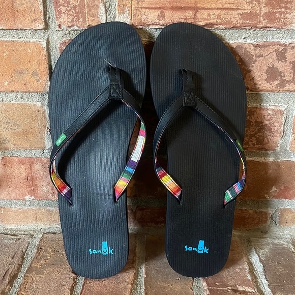 Sanuk Maritime Black Flip Flop Sandals - Picture 1 of 6